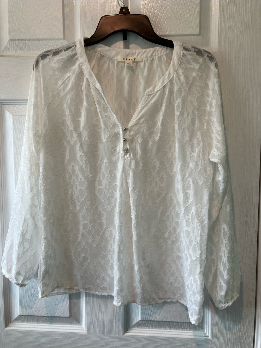 miami White Lace V-Neck Blouse with Button Detail small